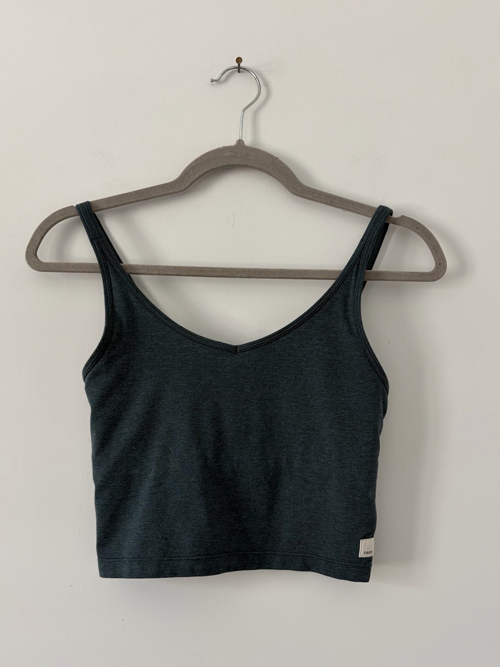 Vuori Halo Performance Crop Top Bra Teal Heathered Stone Small